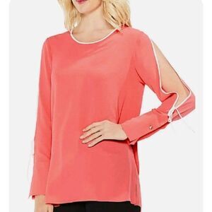 Vince Camuto Round Neck Long Split Sleeve Pullover Blouse Coral Size Med…